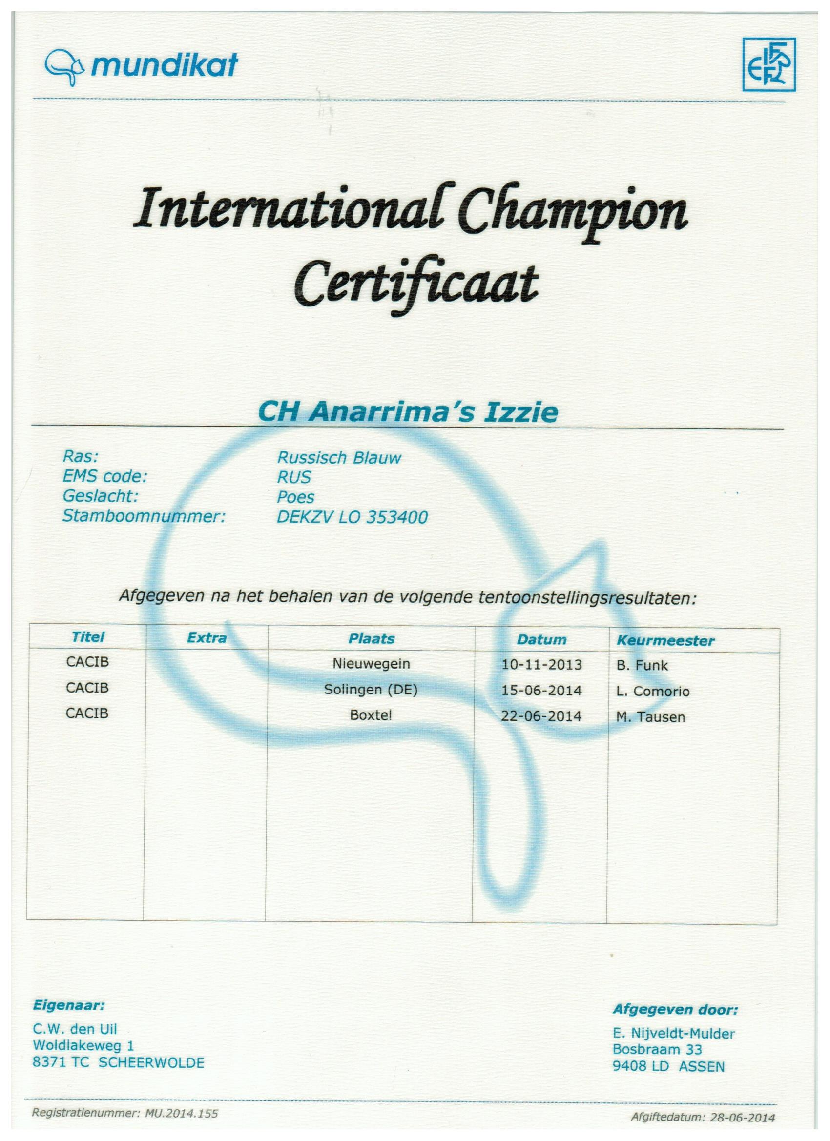 Internationaal kampioens certificaat Anarrima's Izzie.jpeg
