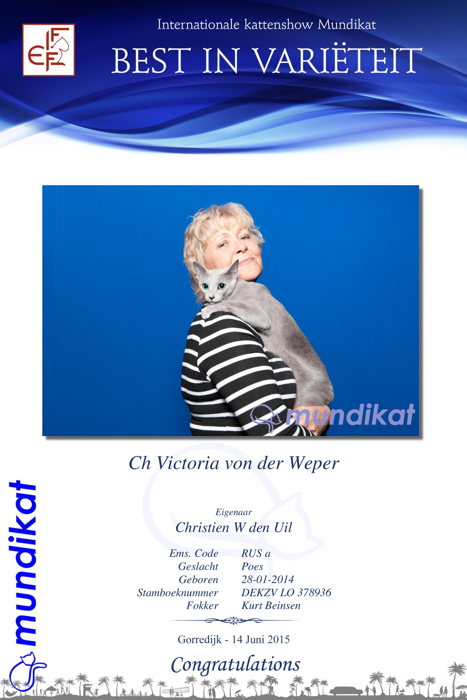 Best in Variëteit Victoria von der Weper 14-6-2015.jpg