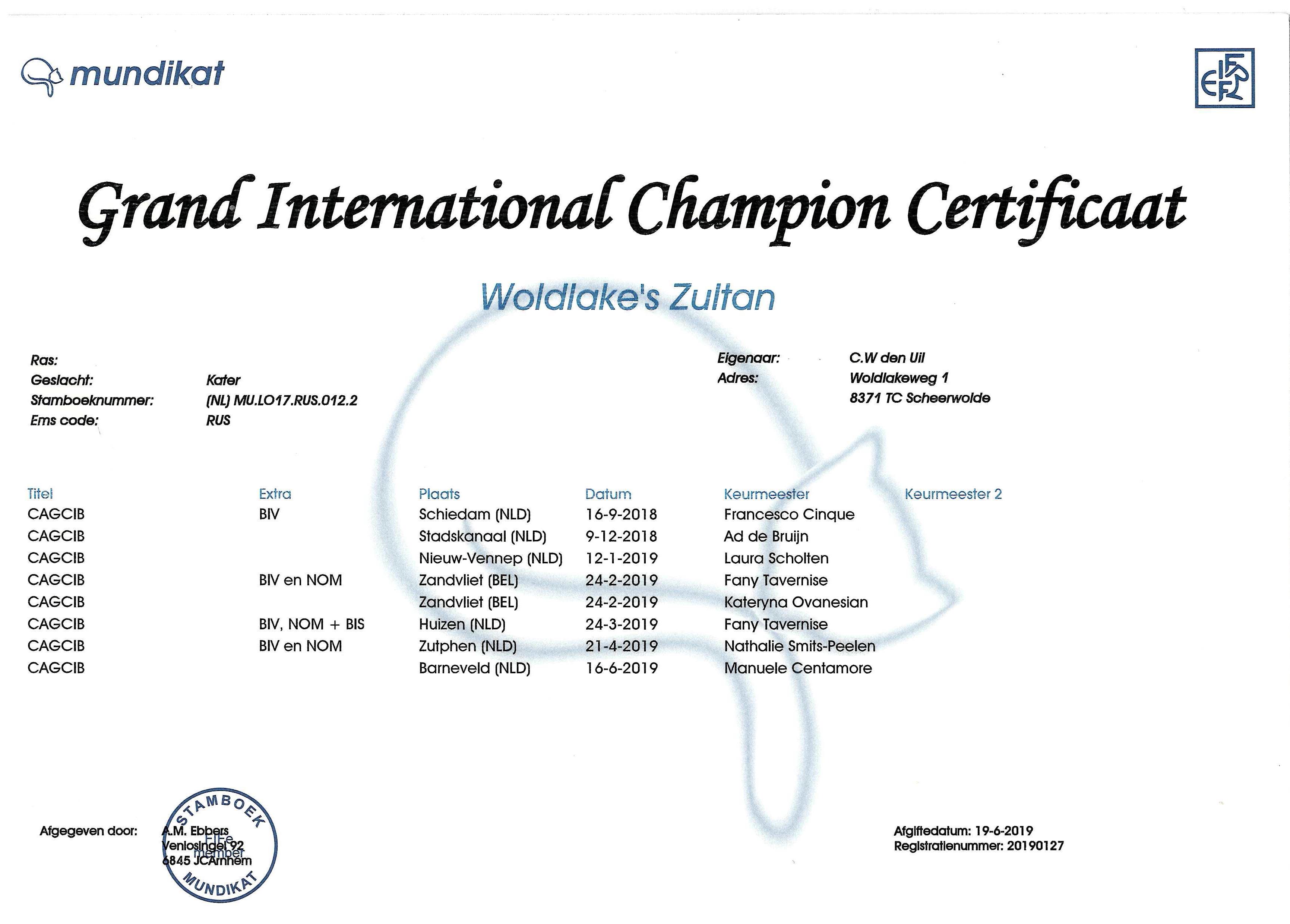 Groot Internationaal Kampioenscertificaat